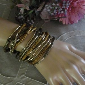 Wooden Gold Beaded Stretch Bracelets